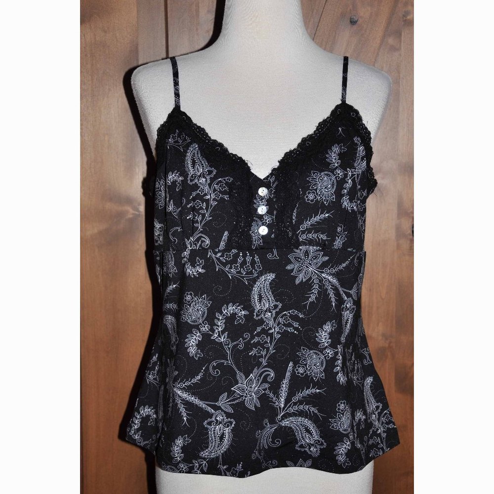 Daisy Fuentes Black & White Adjustable Strap Sweetheart Neck Black Lace Camisole
